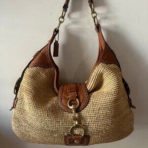 COACH BLEECKER MILLIE NATURAL STRAW LEATHER TRIM HOBO X